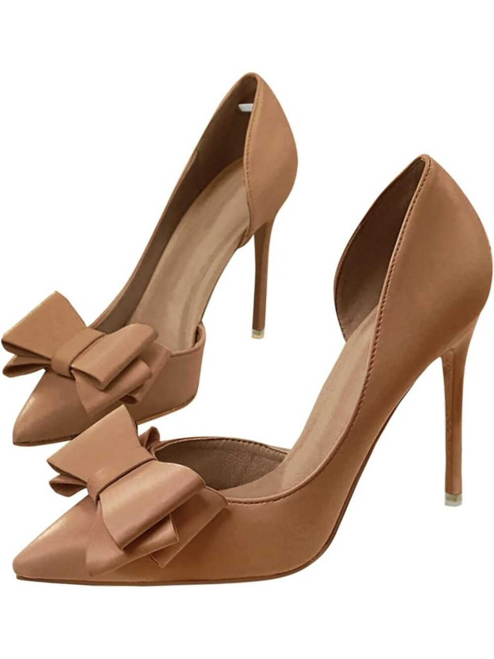 Women's Brown Faux Leather Closed Pointed Toe Stiletto Slip on Pumps